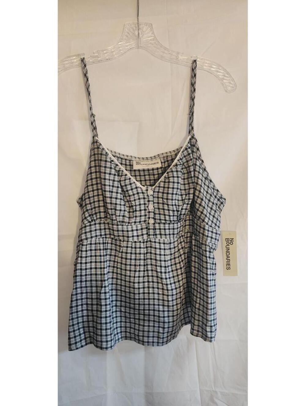 No Boundaries Women's Sleeveless Button-Up Checkered Top Size L (12-14)